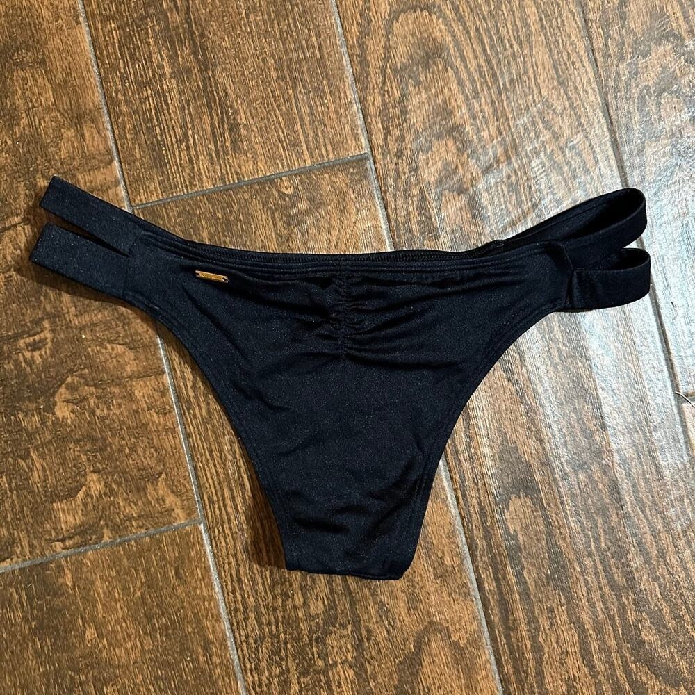 Victoria's Secret The Itsy Bikini Bottom Black Double Strap Ruched Medium - Picture 3 of 4